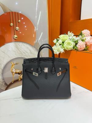 wholesale quality hermes birkin 25 noir matte alligator and togo touch